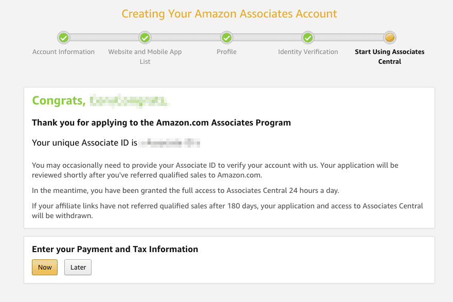 Become an Amazon Affiliate Signup Complete